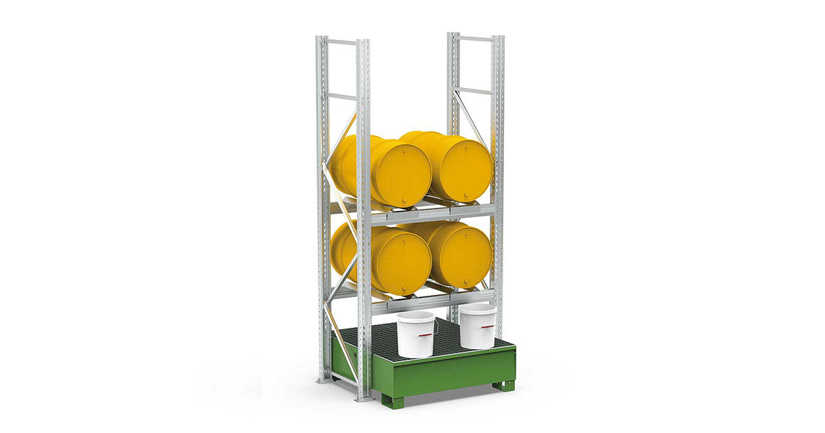 Scaffalatura 2 piani per 4 fusti con vasca di raccolta 005932 Comi Storage