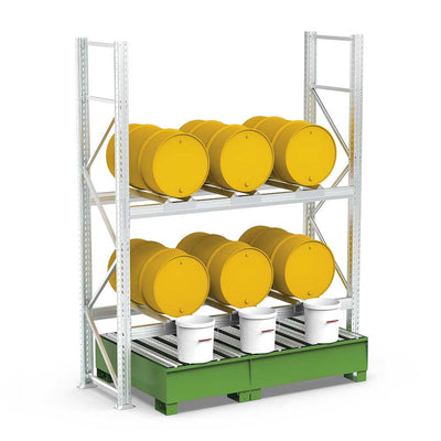 Scaffalatura 2 piani per 6 fusti con vasca di raccolta 005949 Comi Storage