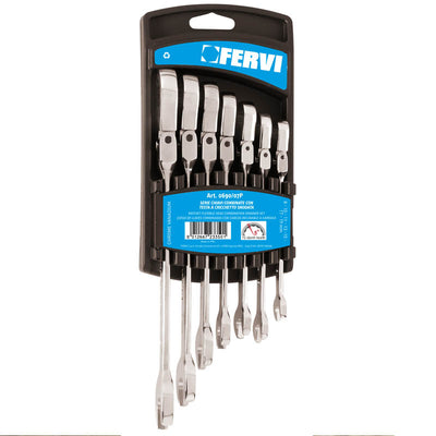 Serie Chiavi Combinate Cromate CON Testa A Cricchetto Snodata - Fervi