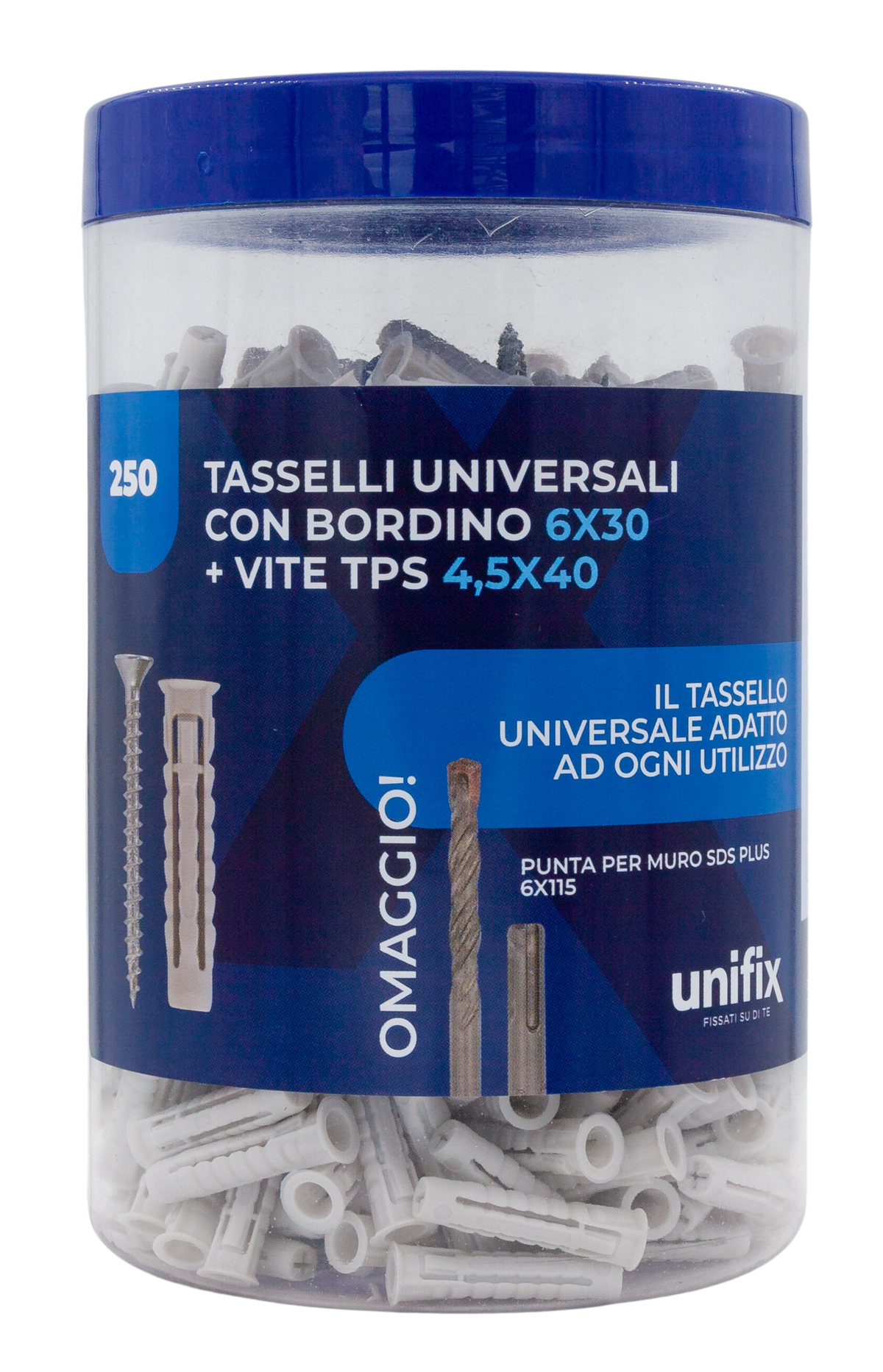 Barattolo con vite TPS Pozidriv e punta SDS PLUS