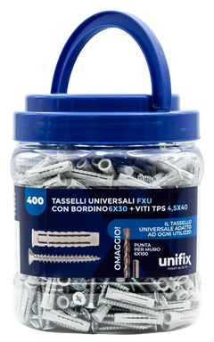 Barattolo Tasselli Universali FXU con Bordino e Viti TPS Pozidriv con Punta SUPRA Unifix