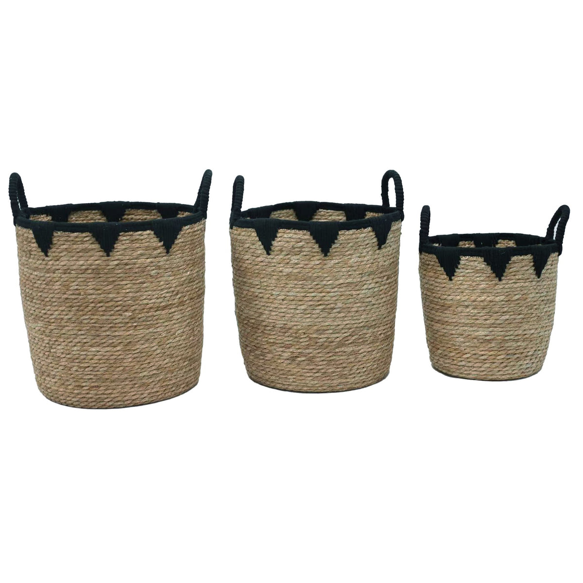 Cesti portaoggetti in giunco con manici set 3 pezzi Verdelook