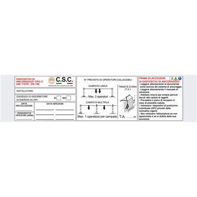 Targhetta installazione linea vita light 418C CSC Edilizia