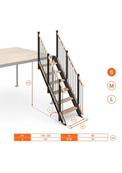 Svelt Scala comoda 54° gradini in legno con ringhiera in corda