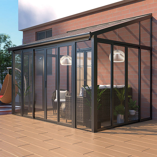 Veranda da giardino in alluminio e policarbonato con tetto a una falda 428 x 292 cm Verdelook