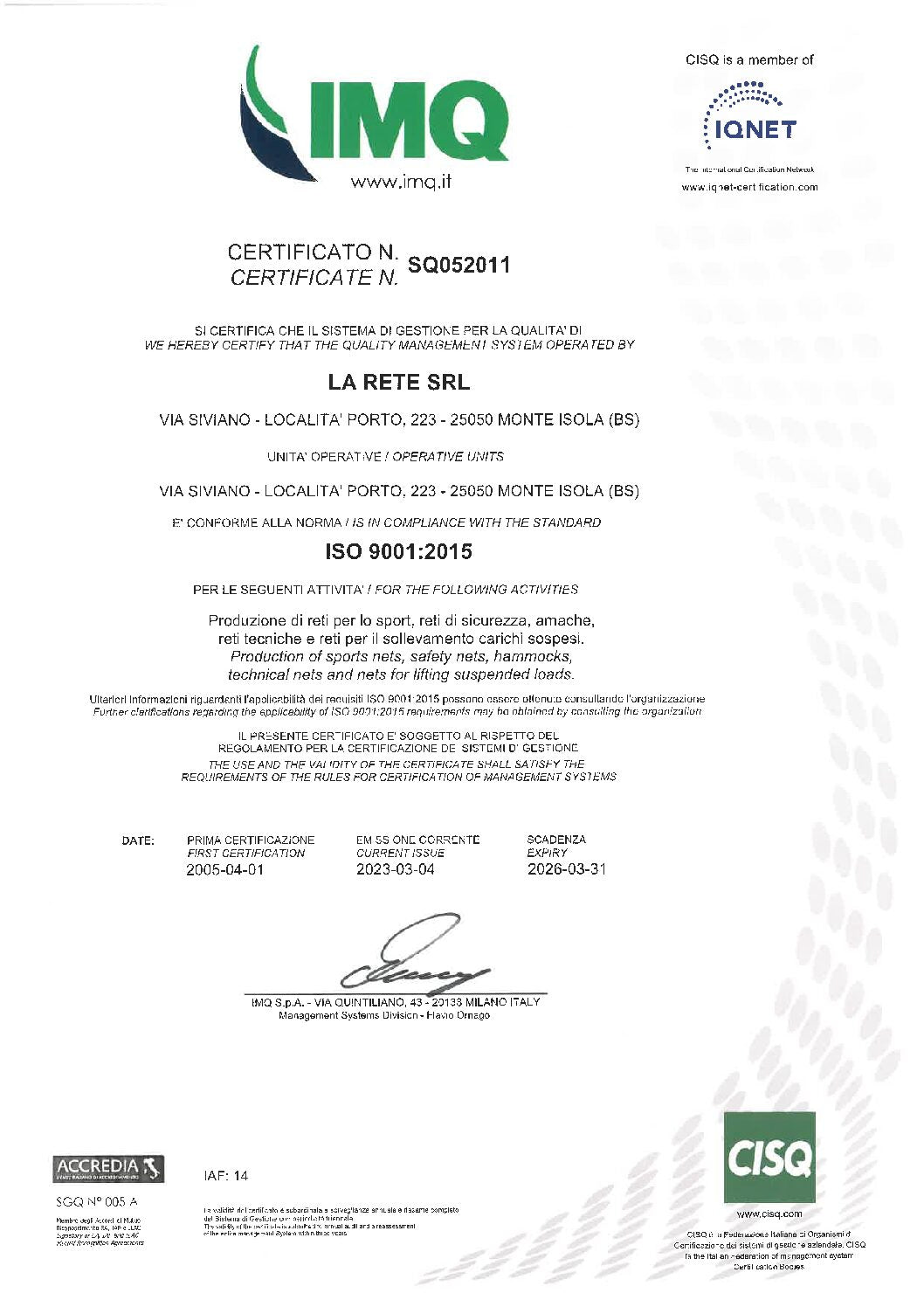 Pagina: Certificazioni La Rete