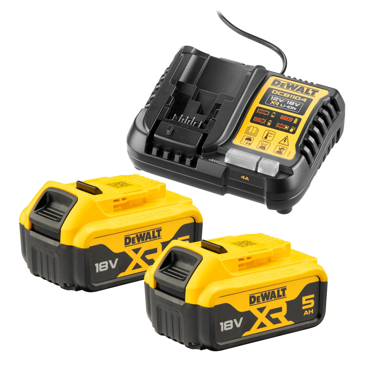 Kit 2 Batterie XR 18V 5Ah + Caricabatteria DeWalt DCB1104P2-QW