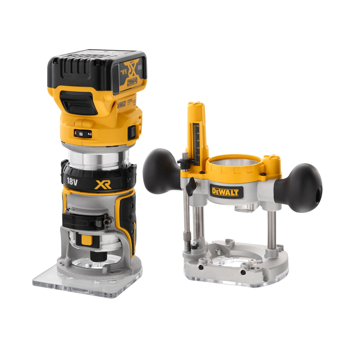 Elettrofresatrice ad affondamento e a base fissa XR 18V 2 x 5.0Ah DeWalt