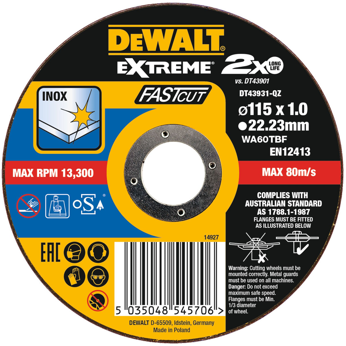 Disco Extreme legato sottile taglio veloce 115x1,0x22,23mm DeWalt
