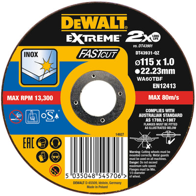 Disco legato extreme sottile A taglio veloce 115MM X 1,0MM X 22,23MM DT43931-QZ DeWalt