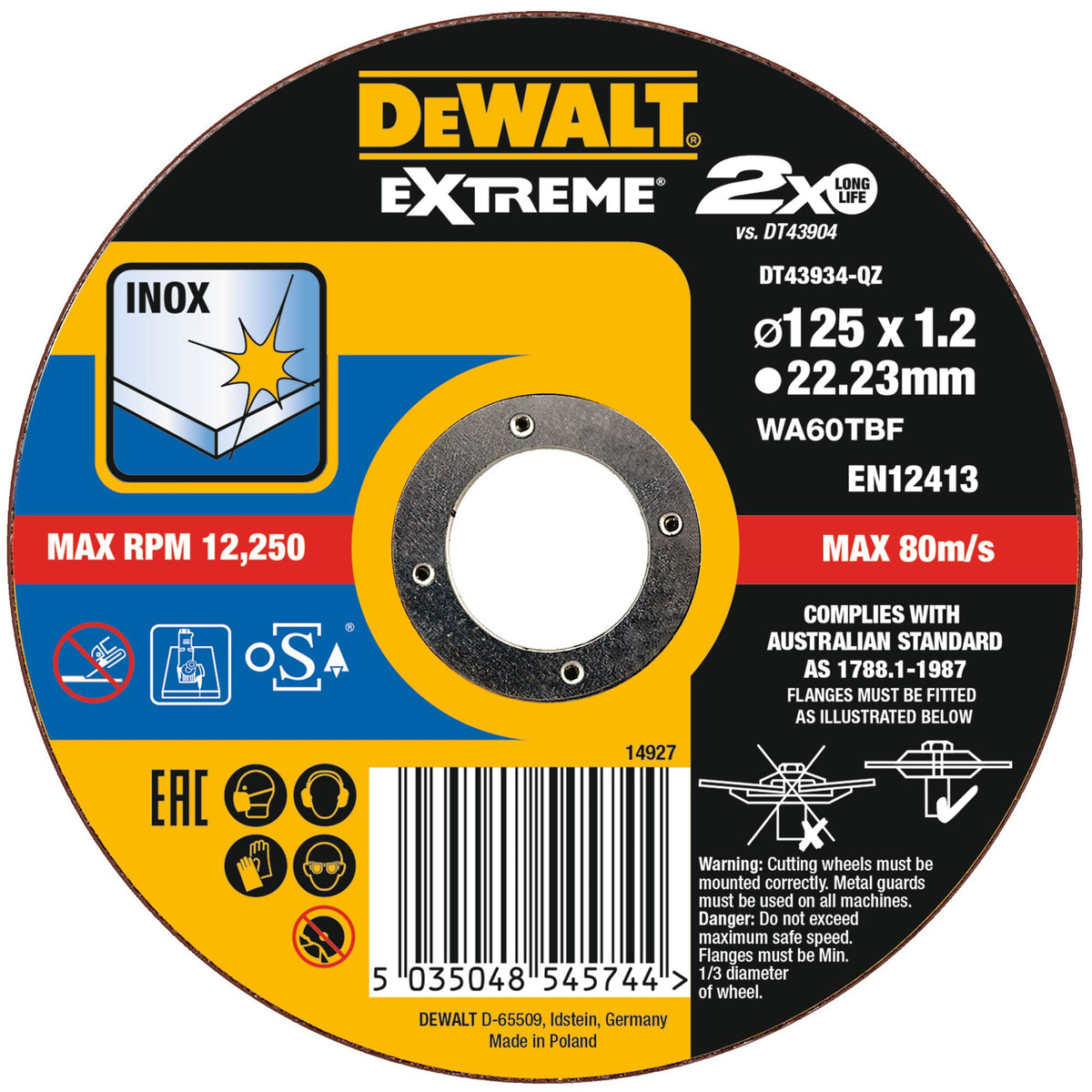 Disco Extreme legato taglio sottile 125x1,2x22,23mm DeWalt