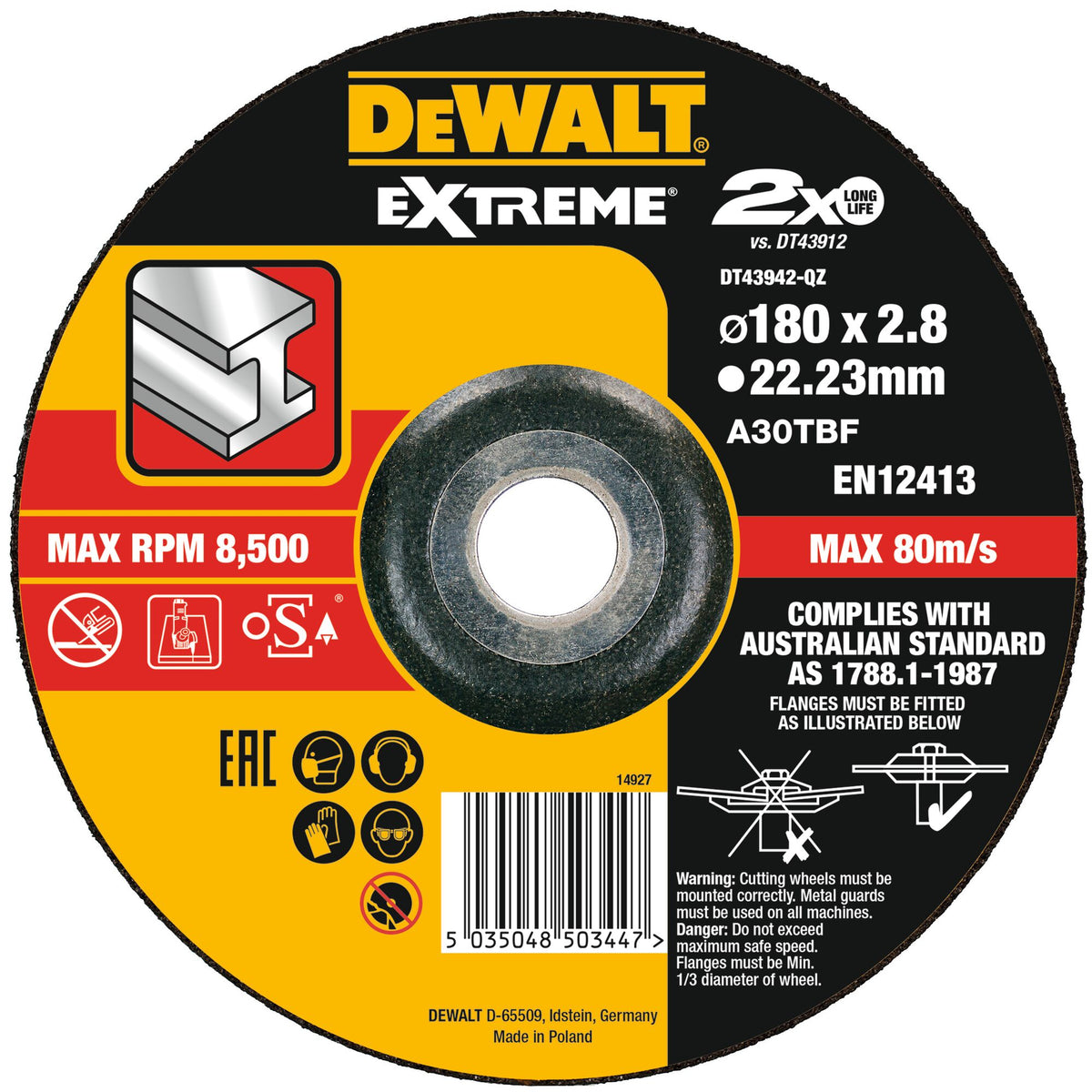 Disco Extreme legato da taglio 180x3,0x22,23mm DeWalt DT43942-QZ