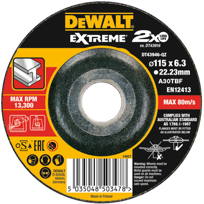 Extreme bonded disc grinding 115MM X 6.3MM X 22.23MM - DT43946-QZ DeWalt