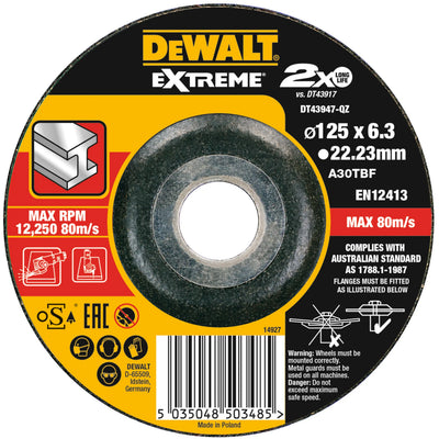 Extreme bonded disc grinding 125MM X 6.3MM X 22.23MM - DT43947-QZ DeWalt