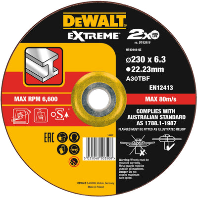 Extreme bonded disc grinding 230MM X 6.3MM X 22.23MM - DT43949-QZ DeWalt