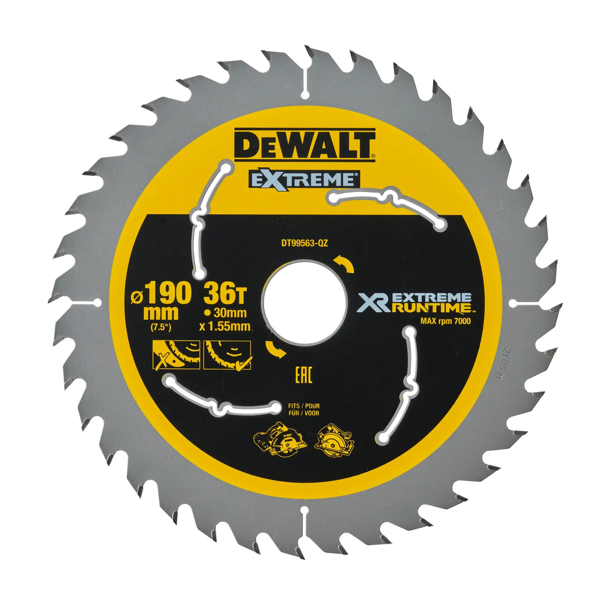 Lama per sega circolare XR Extreme Runtime 190mm alesaggio 30mm 36D DeWalt