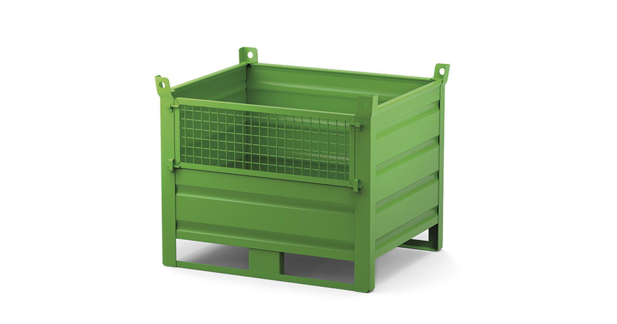 Contenitori portata 1000 kg in lamiera con porta in rete Comi Storage