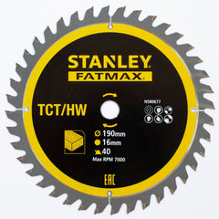 Lama TCT semi-temprato per legno 190x16 mm 40 denti FATMAX Stanley STA13365-XJ