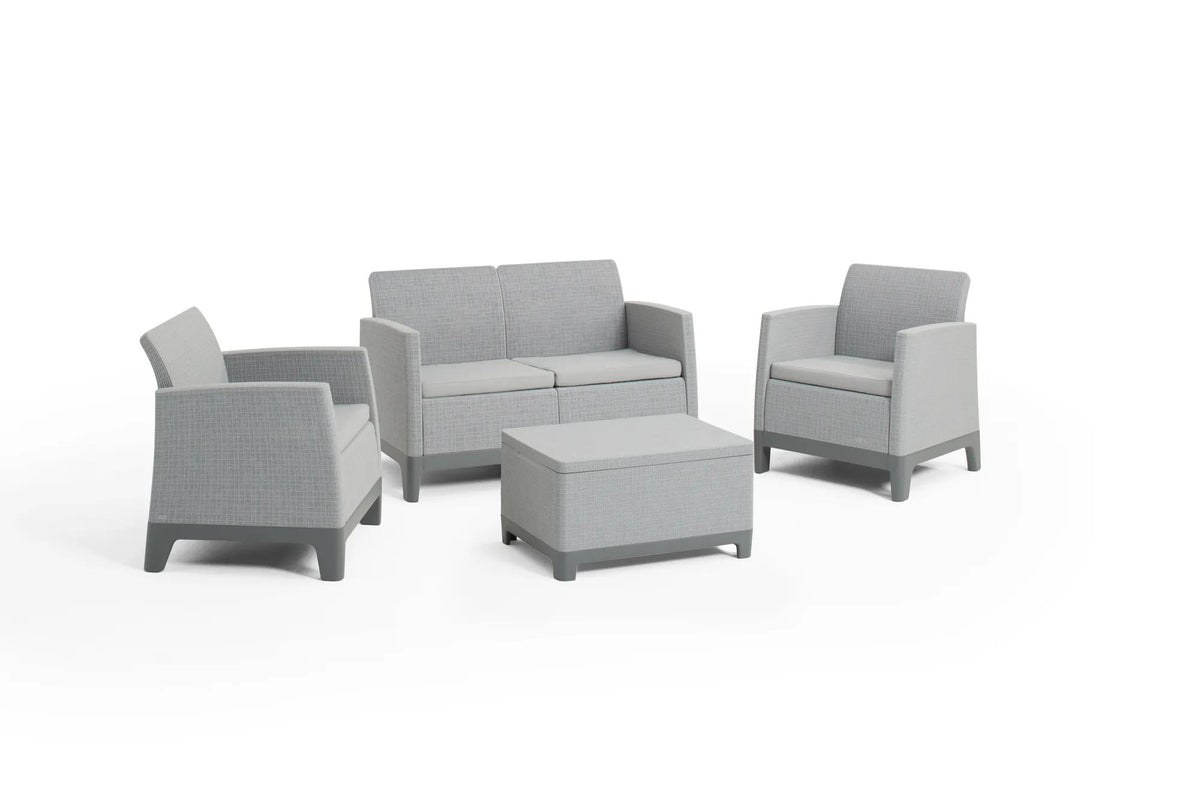 Set lounge da giardino Scandi Forma 4 posti con tavolino contenitore grigio chiaro Keter