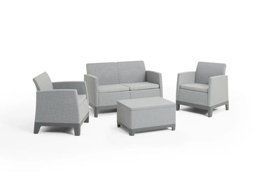 Set lounge da giardino Scandi Forma 4 posti con tavolino contenitore grigio chiaro Keter