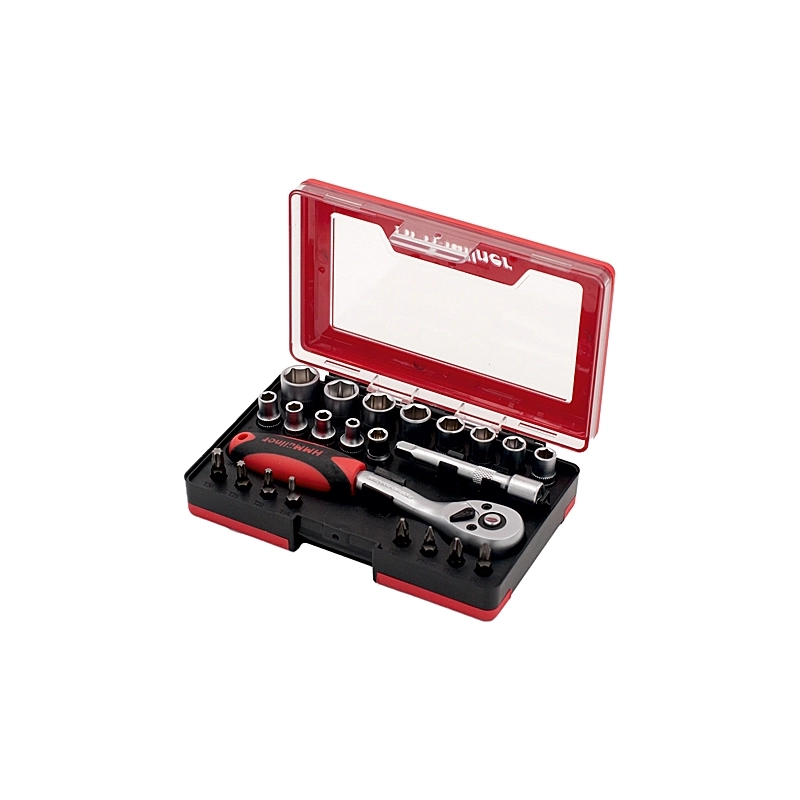 Set chiavi a bussola 1/4" 23 pezzi con cricchetto reversibile 72 denti, bussole da 4 a 14 mm