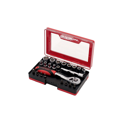 Set chiavi a bussola 1/4" 23 pezzi con cricchetto reversibile 72 denti, bussole da 4 a 14 mm