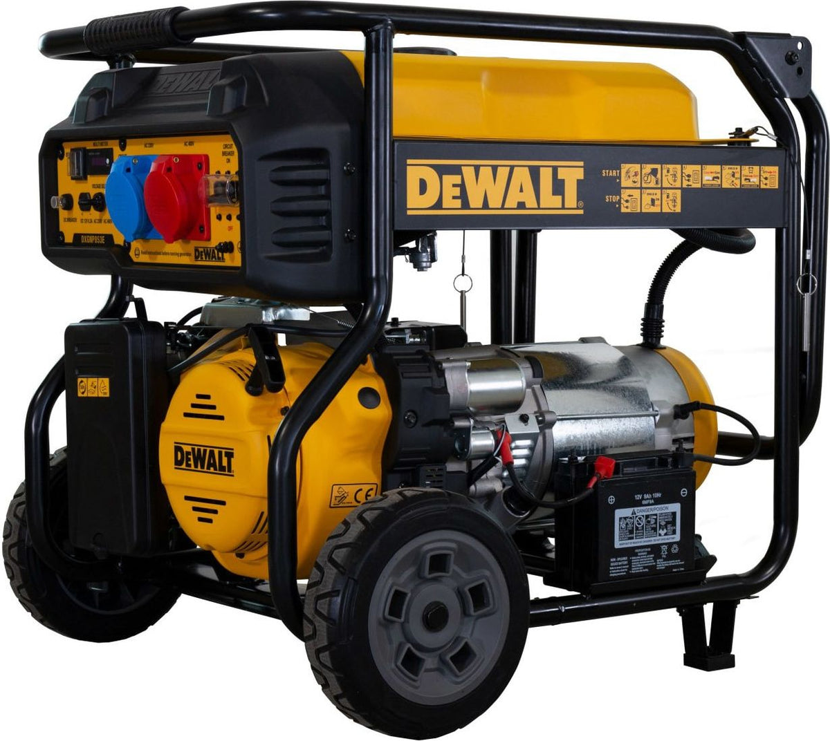 Generatore di corrente mono/trifase a benzina 10,6 kVA con ruote DeWalt DXGNP853E