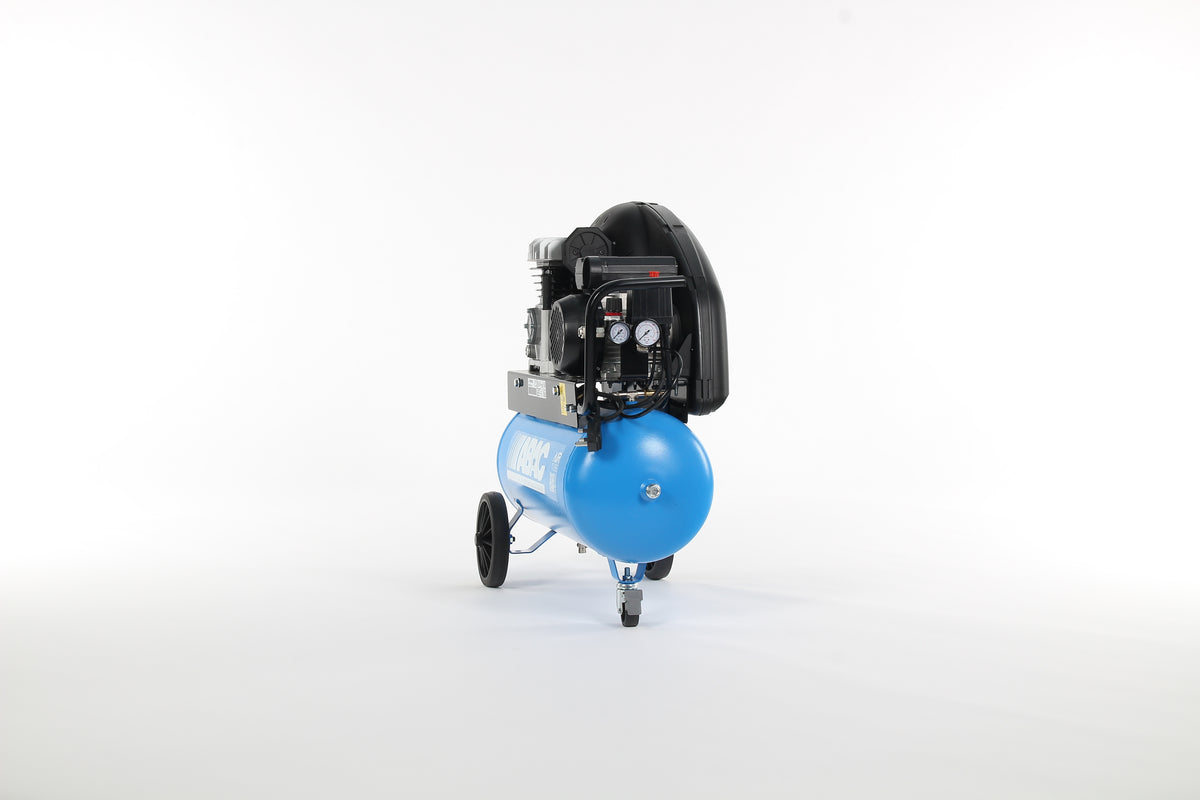 Extensive A29B 2Hp Belt-driven Piston compressor 50lt receiver-mounted, 1-phase, on wheels Abac