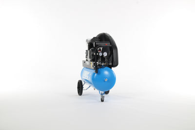 Extensive A29B 2Hp Belt-driven Piston compressor 50lt receiver-mounted, 1-phase, on wheels Abac
