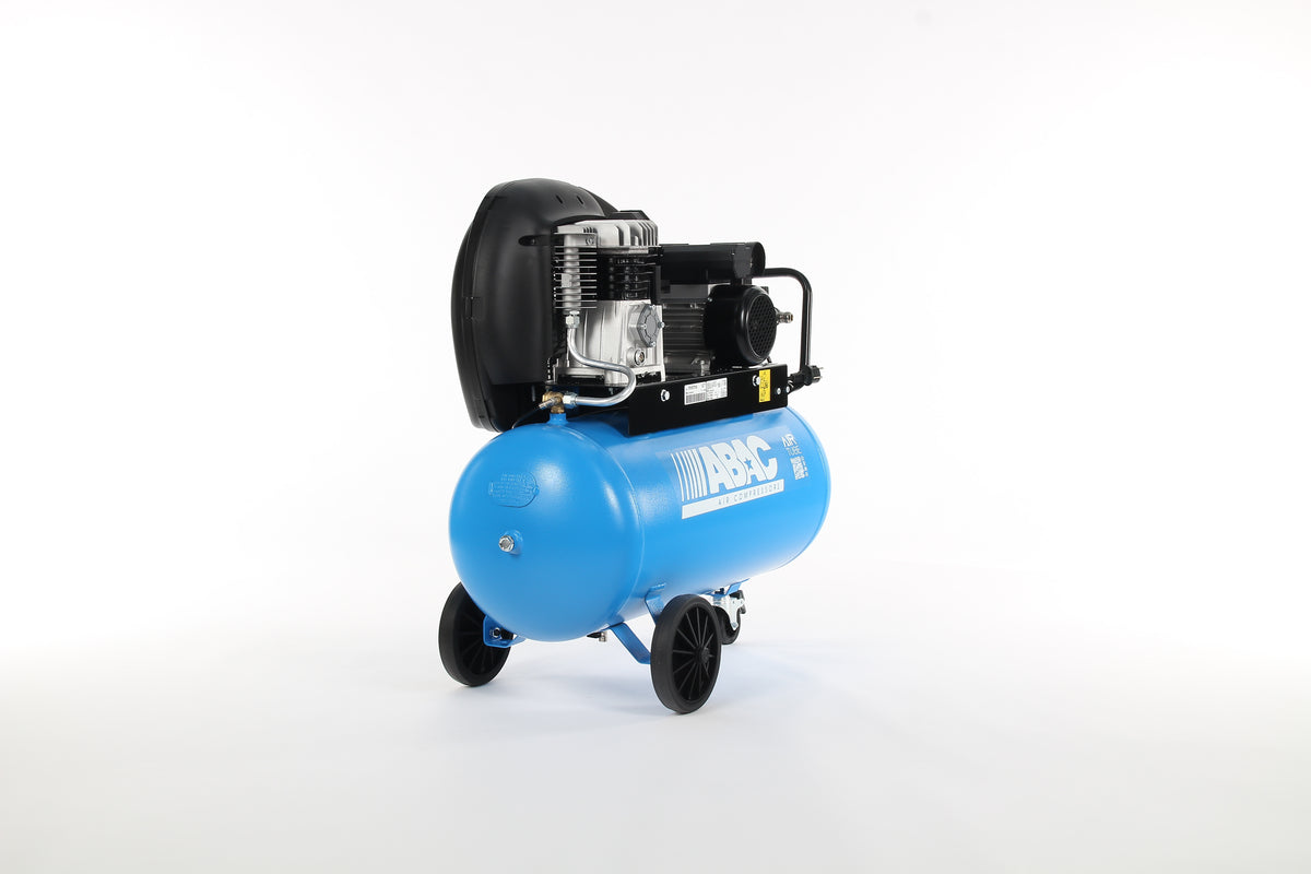 Extensive A29B 2Hp Belt-driven Piston compressor 90lt receiver-mounted, 1-phase, on wheels Abac