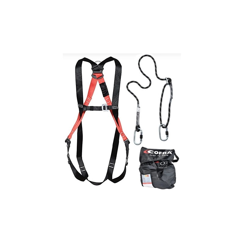 Kit anticaduta per piattaforme elevabili con imbracatura Black Kite e cordino di trattenuta 2 m