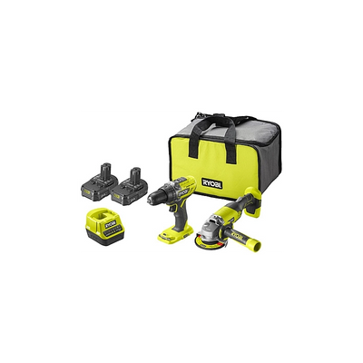 Kit trapano avvitatore R18DD3 e smerigliatrice angolare R18AG a batteria con 2 batterie 2 Ah Ryobi