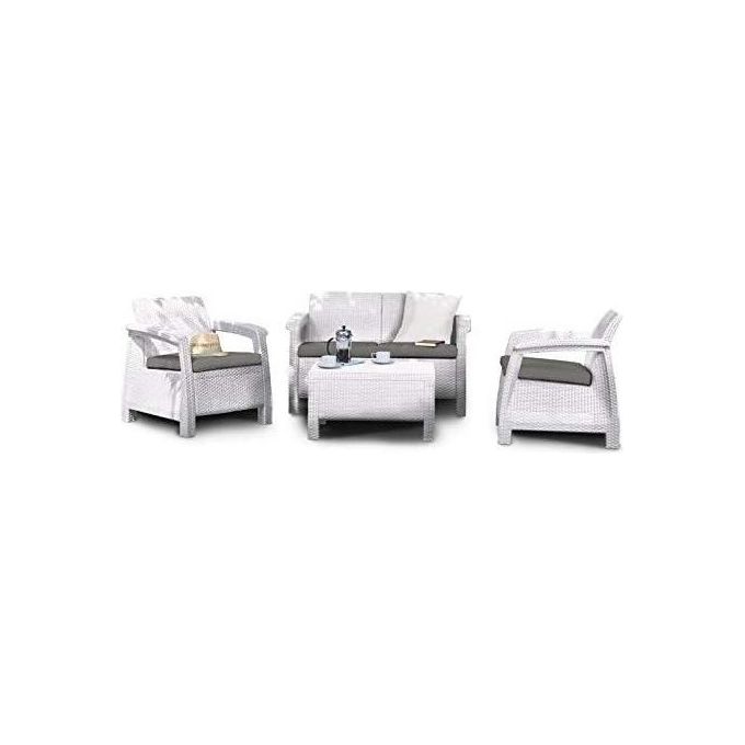 Set lounge da giardino Corfu 4 posti con tavolino bianco Keter