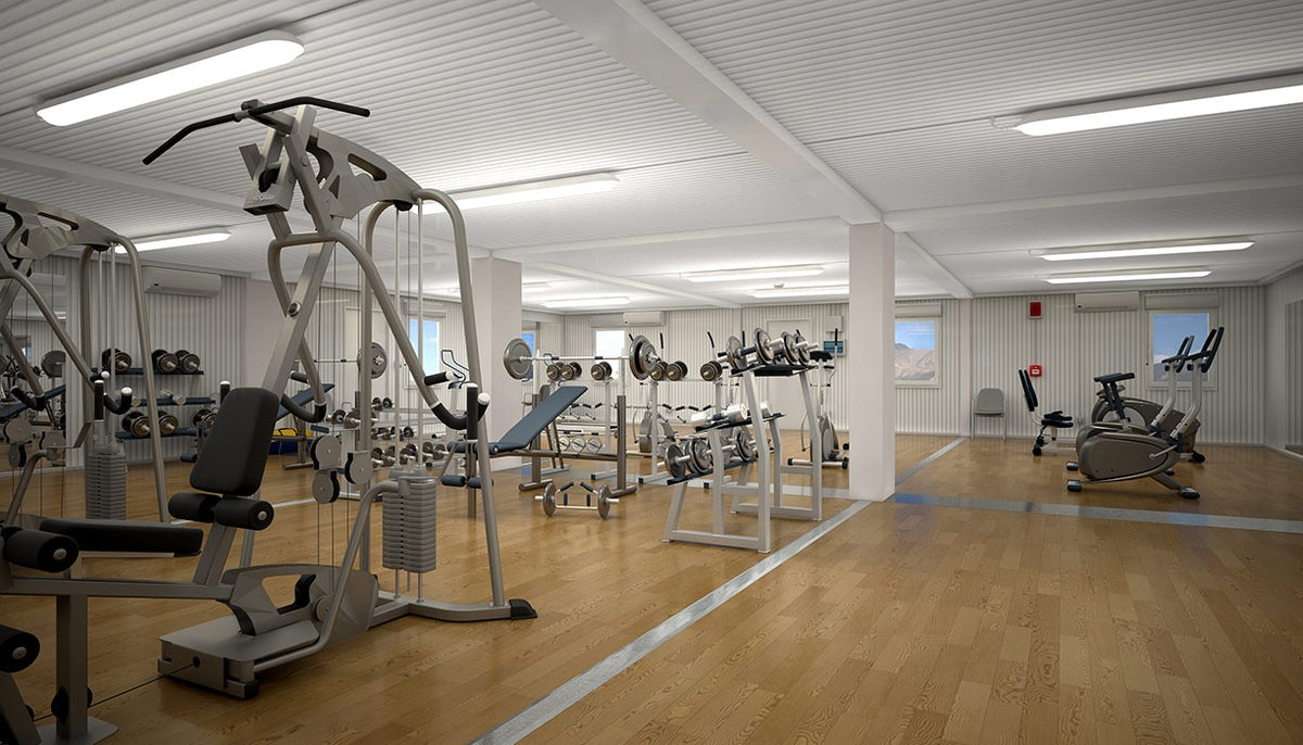 Palestra prefabbricata attrezzata con macchine per il fitness