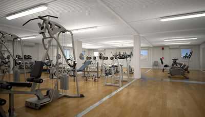 Palestra prefabbricata attrezzata con macchine per il fitness