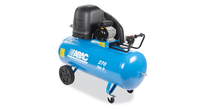S A39B 3hp Silenced Piston Compressor, 270lt receiver-mounted, 3-phases, on wheels Abac