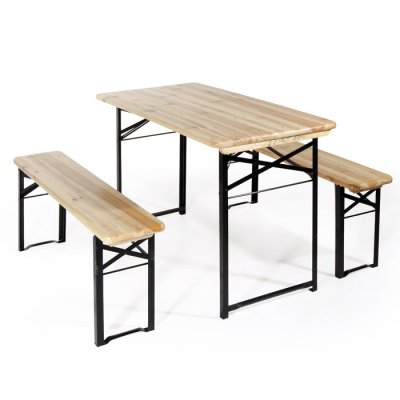 Set birreria tavolo e 2 panche in legno con gambe in metallo Verdelook