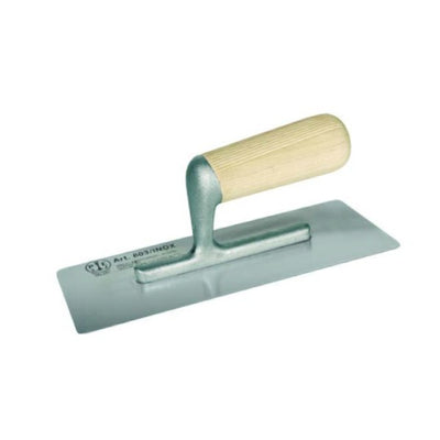 Stainless steel finishing trowel, welded, mirror polished lower blade surface, rounded edge, thyme type, wooden handle — 803/I Pavan