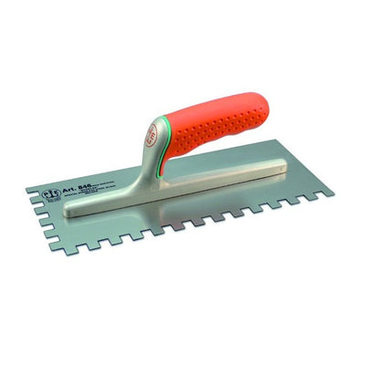 Stainless steel finishing trowel, welded, left toothed, very light ergonomic Eccelsa handle — 846/ID-SX Pavan
