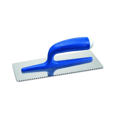 Stainless steel finishing trowel, welded, mirror polished blade, saw toothed, round edge, FRP handle — 816/PITS Pavan