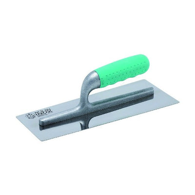 Stainless steel finishing trowel, welded, mirror polished blade, lapped, trapezoidal, round edge, Sintesi handle — 824/I Pavan