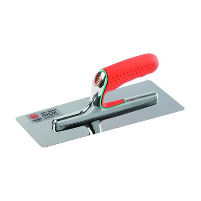 Stainless steel finishing trowel, welded, mirror polished blade, lapped, trapezoidal, round edge — 844/I Pavan