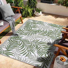 Alfombra de exterior Summer con estampado de hojas verde 120 x 180 cm Verdelook