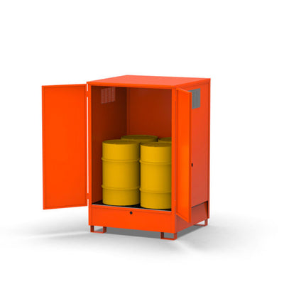 Armadio saldato su vasca con tetto fisso – 2/4 fusti Comi Storage