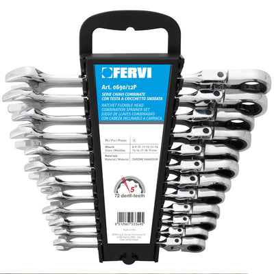 Serie Chiavi Combinate Cromate CON Testa A Cricchetto Snodata - Fervi