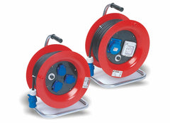 Enrollacables 25 m 5x2,5 mm² con 1 toma CEE 3P+T 16A y 1 toma CEE 2P+T 16A IP44 AV-0110025G25/44 Friggeri