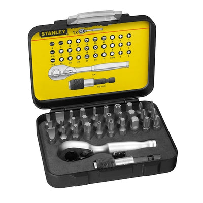 Set 32 Pz Inserti 25 mm.Att. 1/4" + 1 Portainserti magnetico a sgancio veloce (1-13-904) Stanley
