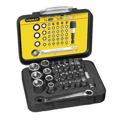 Set 39 Pz Inserti 25 mm. Att. 1/4" + 1 Portainserti Magnetico a Sgancio Veloce (1-13-907) Stanley
