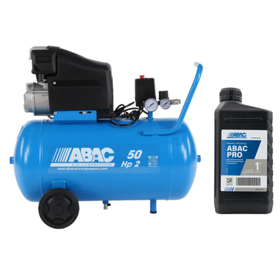 Compressore Montecarlo L20 - serbatoio 50 litri + Olio per compressori a pistone PRO, 1 litro Abac