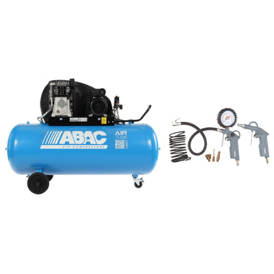 Compressore Extensive a cinghia doppio stadio A49B CT5,5 - 11Bar, carrellato, serbatoio 270lt + Kit aria compressa G-813 - 6 pezzi Abac